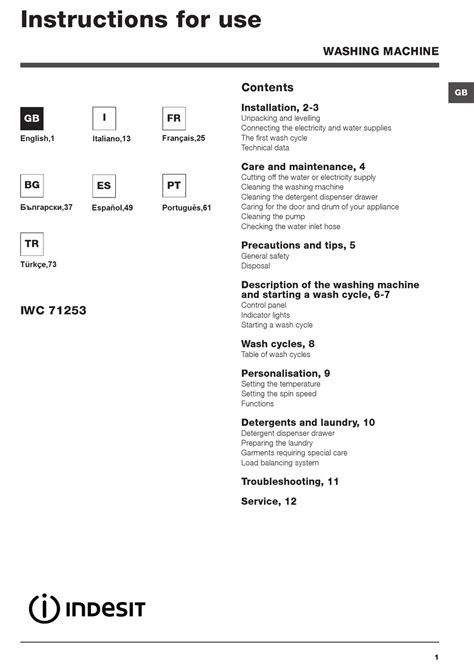 indesit iwc 71253 instructions